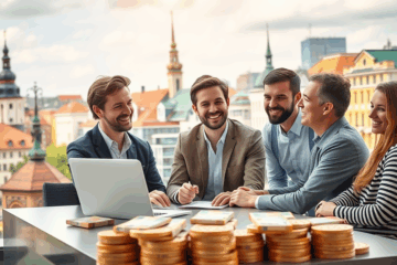 Žmogus naudojasi kompiuteriu norėdami gauti skaitmeninę paskolą