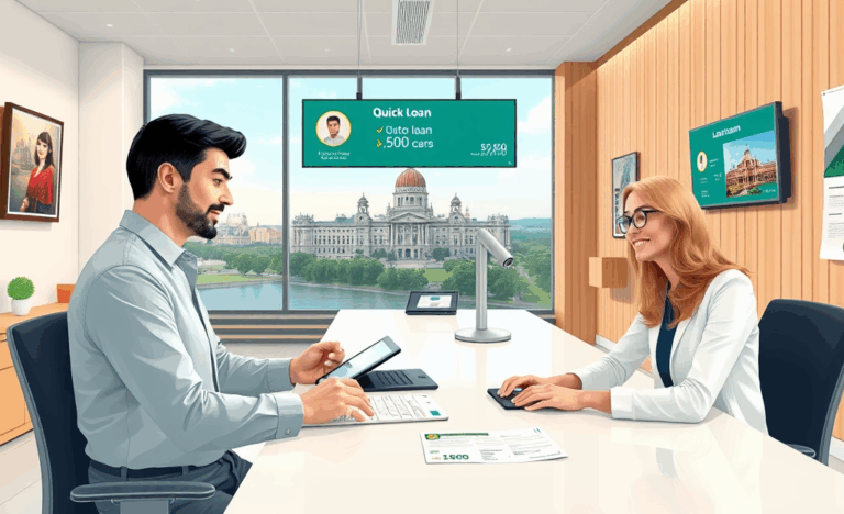 Asmuo naudojasi banko internetu, kad greitai gautų skubų kreditą be pradinių įnašų