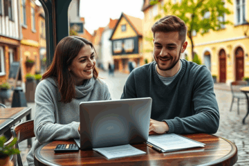 Žmogus naudoja kompiuterį, kad gautų patikimą ir nesudėtingą kreditą internetu.