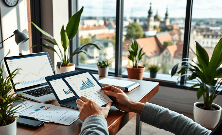 Žmogus laiko pinigus, svarstydamas sąskaitų apmokėjimo ar investavimo galimybes.