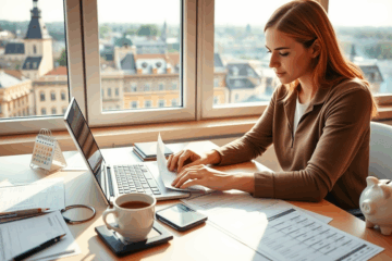 Vaizdas asmens, planuojančio asmenines išlaidas su kredito prašymu