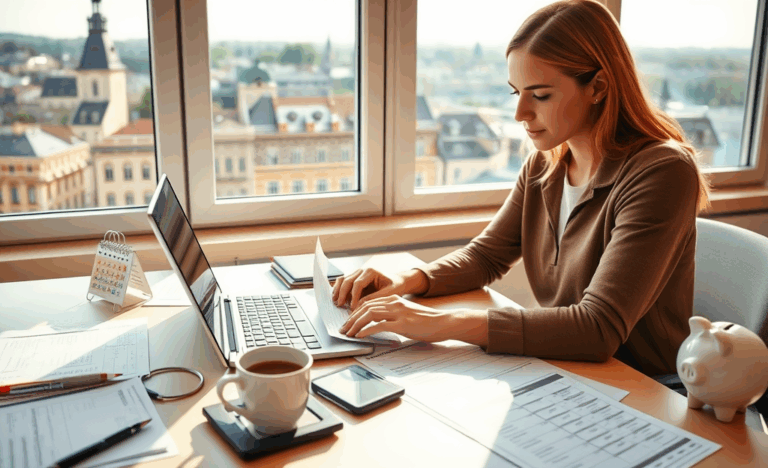Vaizdas asmens, planuojančio asmenines išlaidas su kredito prašymu