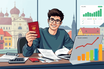 Vaizdas rodo asmenį su Lietuvos pasu rankoje, pasiruošusį gauti kreditą.