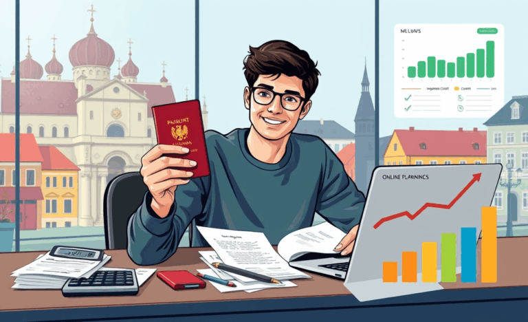 Vaizdas rodo asmenį su Lietuvos pasu rankoje, pasiruošusį gauti kreditą.