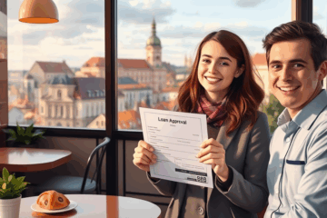 Žmogus laikantis dokumentus, susijusius su greitu kreditu ir minimaliu kredito istorijos vertinimu.