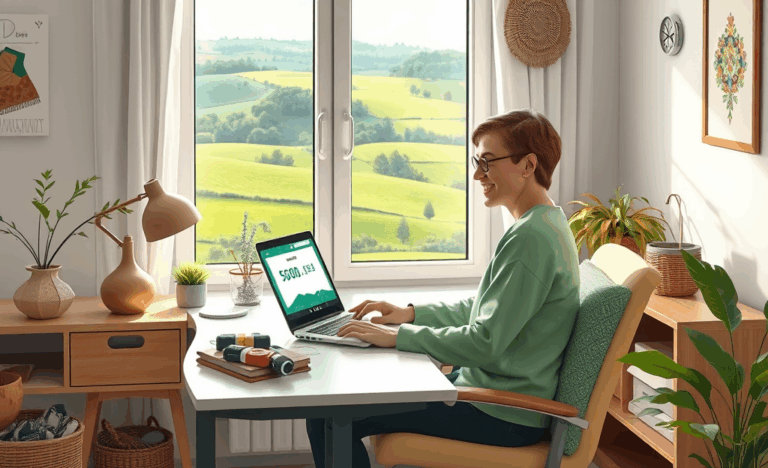 Žmogus naudojasi internetu imdamas kreditą su Moneza.