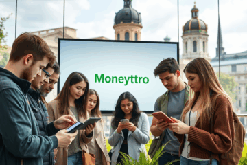 Ilustracija vaizduojanti skaitmeninį kreditą per MoneyMetro platformą.