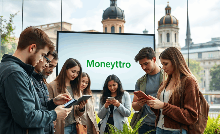 Ilustracija vaizduojanti skaitmeninį kreditą per MoneyMetro platformą.